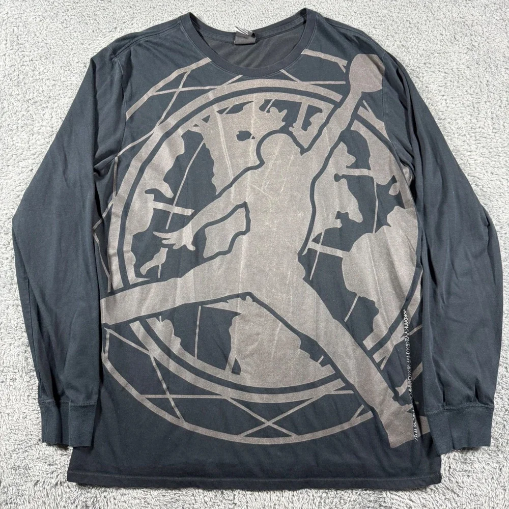 Y2K Jordan Long Sleeve Shirt Mens Large Black Dri-FIT Jumpman Graphic Tee